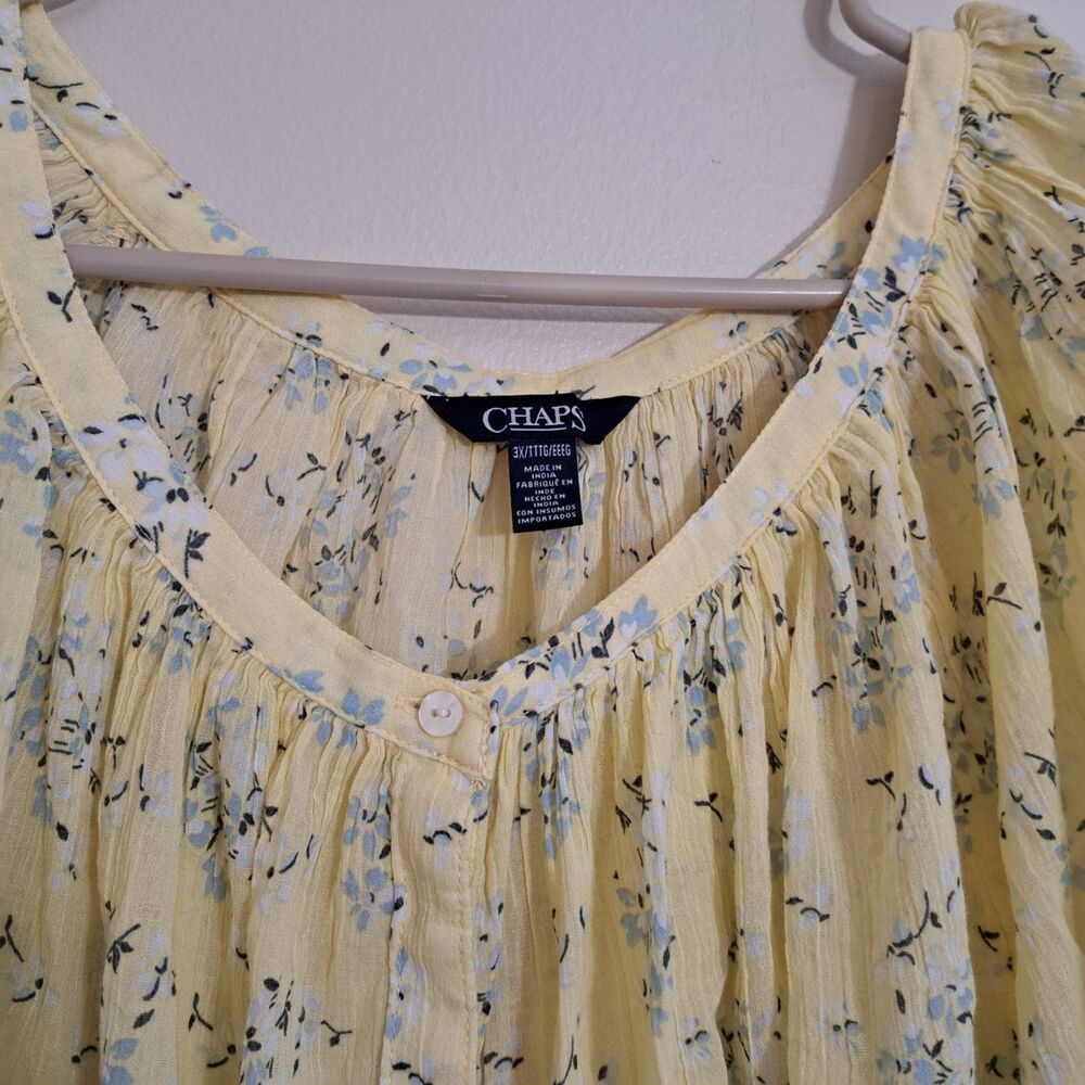 Chaps Women's Blouse Plus 3X Yellow Floral 3/4 Sleeve Button-Up Top - Picture 4 of 13